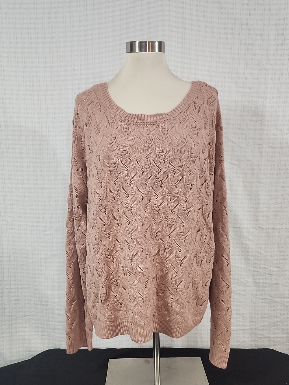 Andrée by Unit Dusty Rose Chevron Open Knit Pullover Sweater Size 2X